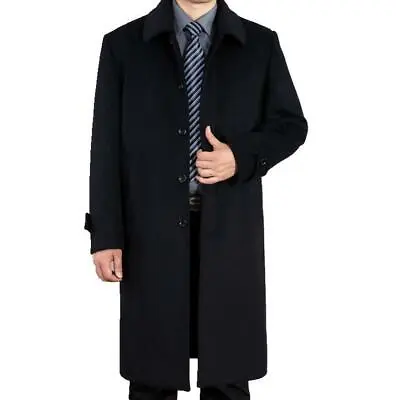 Winter Mens Woolen Cashmere Overcoat Business Leisure Knee Length Coat Jackets L • £72.35