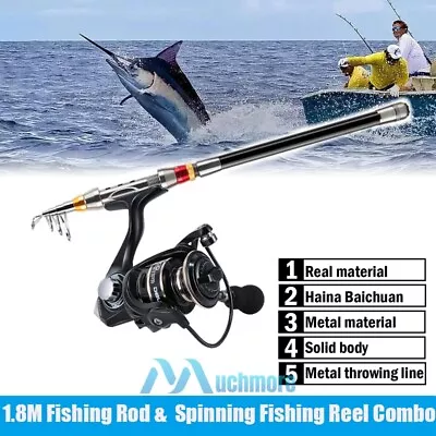 Carbon Fiber Telescopic Fishing Rod Reel Combo W/ Lures Sea Saltwater Freshwater • $32.99