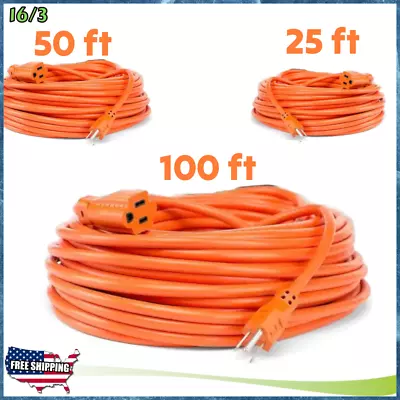 25/50/100 Foot Light Duty Outdoor/Indoor Extension Cord 16/3 Orange USA • $16.35