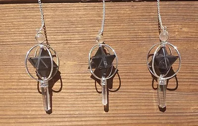 Natural Black Agate Gemstone 3 Stone Merkaba Star Spinning Pendulum • £10.21