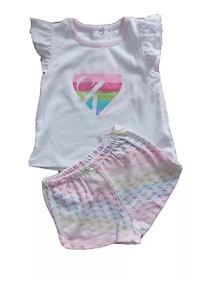 Calvin Klein HEART Pink 2pc Baby Set T Shirt Shorts Heart 9 12 18 Months NWT • £29.99