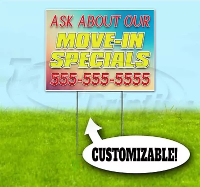 MOVE-IN SPECIALS CUSTOM PHONE 18x24 Yard Sign WITH STAKE Bandit USA MOVERS DEALS • $155.65