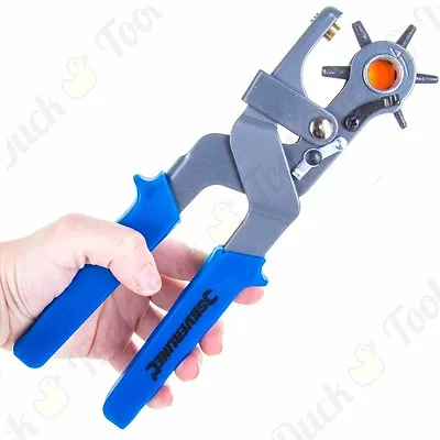 HEAVY DUTY REVOLVING PUNCH PLIERS Strong Belt Leather Eyelet Hole Maker 2-4.5mm • £10.96