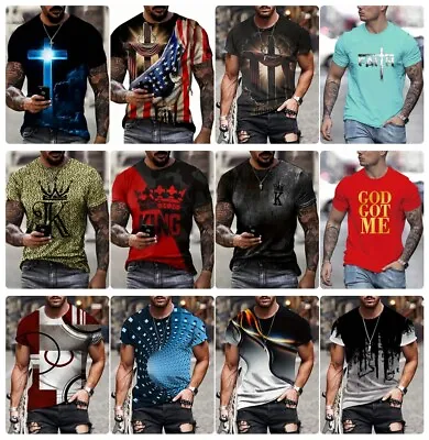 T Shirt Men Graphic Print Casual Fashion Short Sleeve Soft Trendy Tee Breathable • $18.86