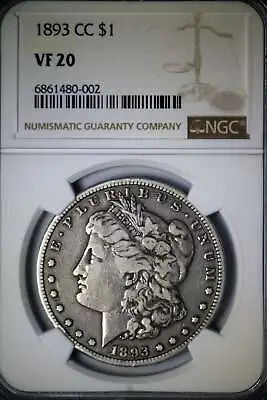 1893-CC NGC VF20 Morgan Silver Dollar Brown Label Tough Date • $1198.99