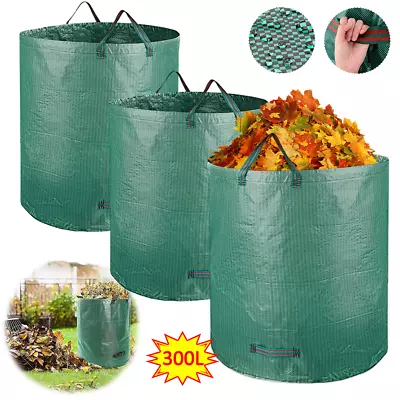 3X Heavy Duty 300L Reusable Garden Waste Bags With Handle Waterproof Refuse Sack • £14.99
