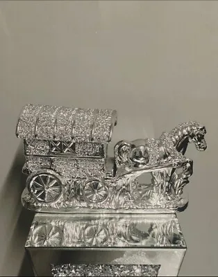 £34.99 • Buy Silver Horse And Carriage Bling Ornament Shelf Sitter Glitter Home Decor 