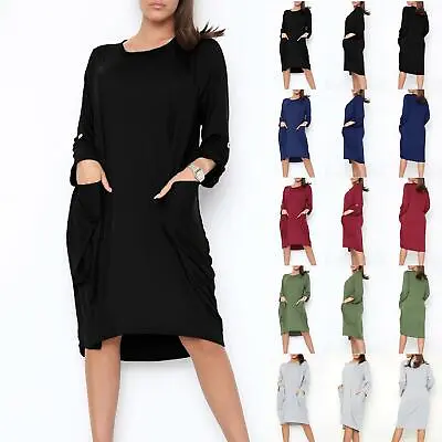 £10.49 • Buy Womens Fleece Oversize Baggy Ladies High Low Side Pockets Sweatshirt Dress