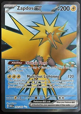 Pokemon Zapdos Ex 192/165 Ultra Rare Full Art Holo Scarlet & Violet 151 NM/M 216 • $14.99