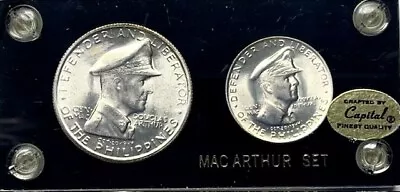 PHILIPPINES - MacArthur Peso & 50 Centavos 1947-S  - BU In Custom Capital Holder • $75