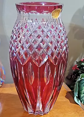 $450 • Buy Rare Val St Lambert Large Cranberry Rub Cut2Clear Crystal Vase Signed 12 