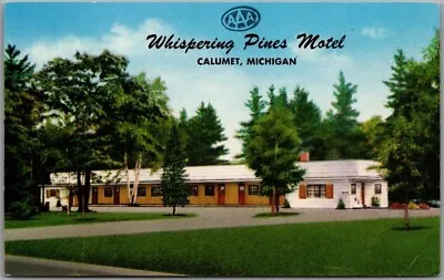 $4.50 • Buy Calumet, Michigan Postcard WHISPERING PINES MOTEL Highway 41 Roiadside / Chrome