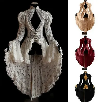 Steampunk Corset Dress Plus Size Gothic Long Renaissance Breathable Lace Dress • $52.56
