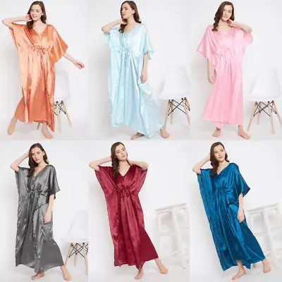 Women Plus Size Kaftan Satin Caftan Long Maxi Dress Kimono Sleeve Evening Gown • £13.50