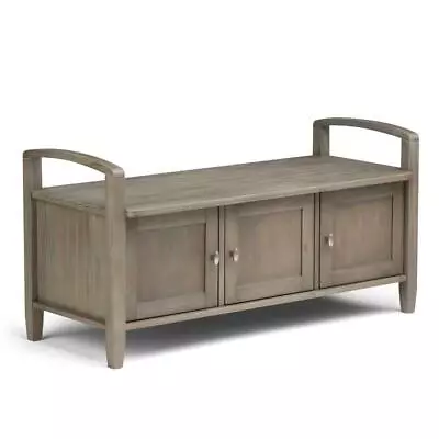 Simpli Home Entryway Storage Bench 44 X22  Backless Solid Wood Distressed Grey • $399.41