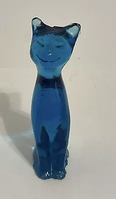 Vintage 60s Kanawha Blue Smiling Cat Figurine 5.25  Tall • $27