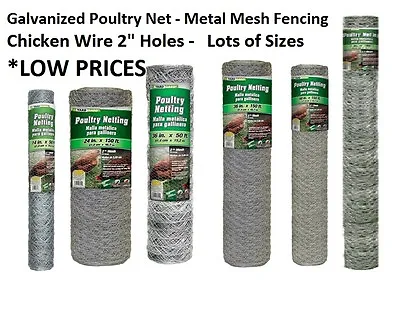 Galvanized Poultry Net - Metal Mesh Fencing / Chicken Wire 2  Holes - MANY SIZES • $48.92