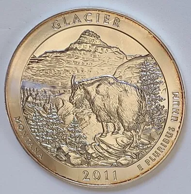 2011 America The Beautiful Glacier Montana 5 Oz. Silver Mirror-like Unc. Coin  • $275