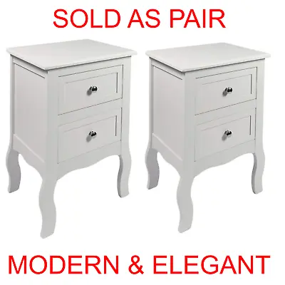 Pair White Bedroom Bedside Table Unit Cabinet Nightstand With 2 Drawers In Each • £69.99