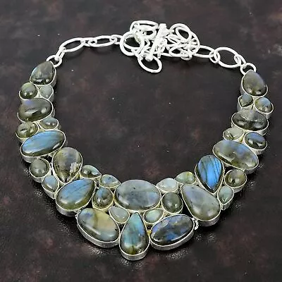 Labradorite Gemstone 925 Sterling Silver Jewelry Charm Necklace 18  Z582 • £43.27