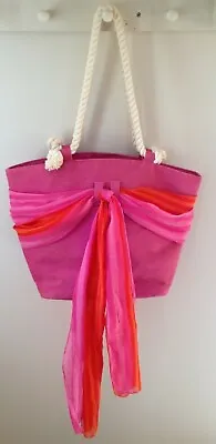 Mud Pie Pink Nautical Sarong Along Tote Summer Beach Bag Jute With Rope Handles • $14.99