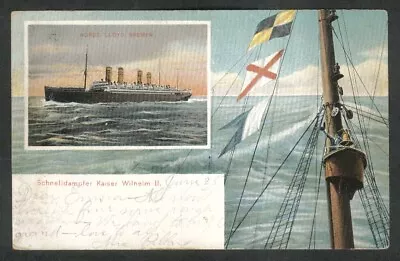 Norddeutscher Lloyd Bremen Steamer Kaiser Wilhelm II Undivided Postcard 1906 • $6.39