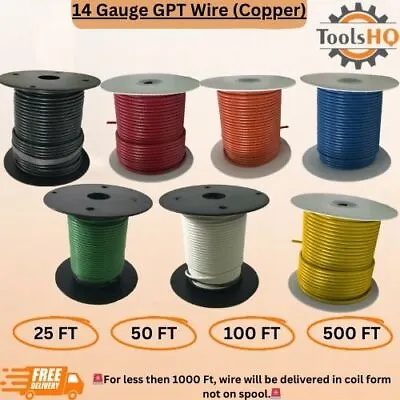 14 AWG Gauge Primary Marine OFC Wire 100% COPPER Cable 25 50 100 500 FT • $12.99