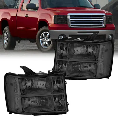 Front Smoked Headlights Assembly For 07-13 GMC Sierra 1500 07-14 2500HD 3500HD • $64.96