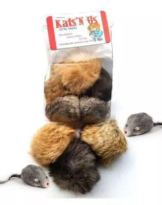 Real Rabbit Fur Jumbo Pom Pom & Mouse Cat Toy - 5 Pak • $9.99