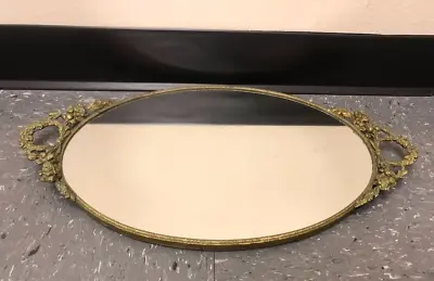 Antique Copper Metal Mirrored Plateau Round Tray • $63