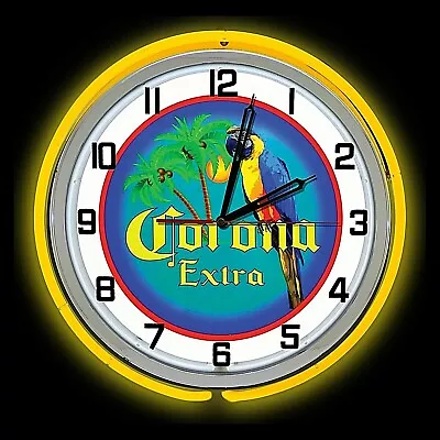 19  Corona Extra Beer Bird Sign Double Yellow Neon Clock  • $290.63