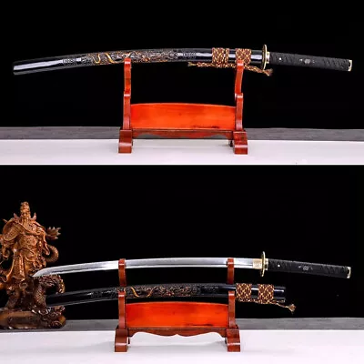 Japanese Katana Clay Tempered Differential Hardened T10 Steel Sword Dragon Saya • $290.53