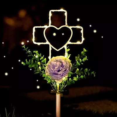 16 Inch Solar Cross Garden Stake Lights With 1 Artificial Flower Metal Garden... • $28.75