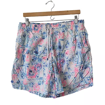 Lily Pulitzer Men's Swimsuit Capri Trunks Blue Pink Large Summer Sailing Beach L • $95