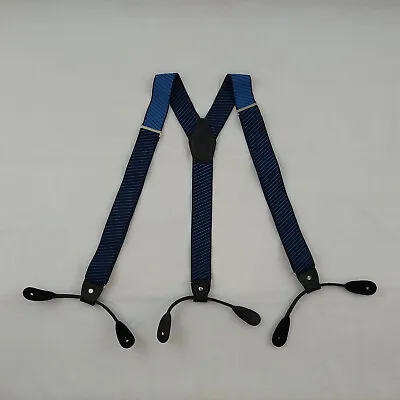 English Laundry Braces Clip + Button Suspenders Adjustable Elastic Blue Stripes • $11.03