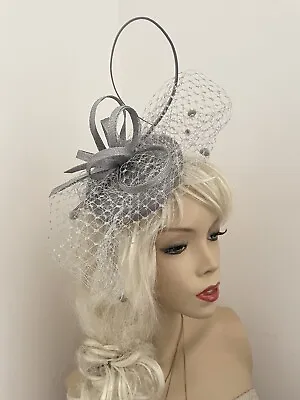 £32.99 • Buy Silver Fascinator Formal Ladies PillBox Hat Wedding AscotRaces Hatinator Veil
