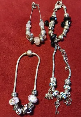 4 X Charm Bracelets Mixed Job Lot Murano Type Glass Beads Jewellery Silver  • £5.99