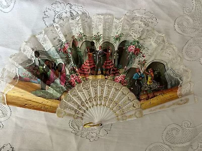 Vintage  Lace Edge Fan With Spanish Dancers • £3.99