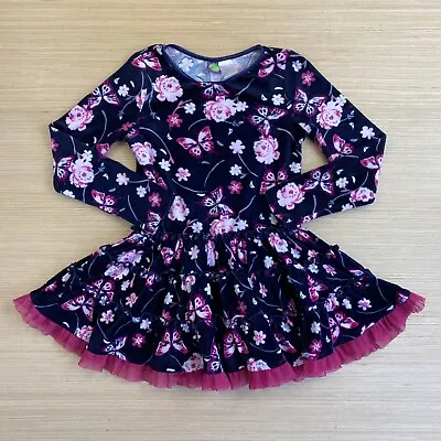 Dollie And Me Girls Size 7 Fleece Dress Floral Flower Butterfly Pink Navy Blue • $14.88