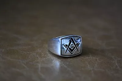 Handmade 925 Sterling Silver Men Ring Masonic Emblem Brand New Size#11  US • $38.50