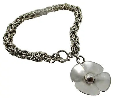 Vintage Good Luck Sterling Silver Shamrock 4 Leaf Clover Charm Toggle Bracelet • $34.99