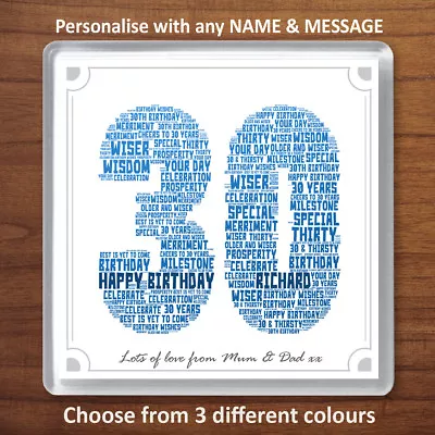 30th Birthday Gift Personalised Word Art Drinks Coaster Present 30 Thirty • £4.49