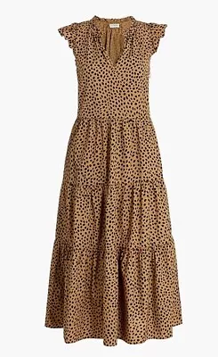 J Crew Factory Sz Medium Sleeveless Cotton Poplin Tiered Midi Dress Animal Print • $28