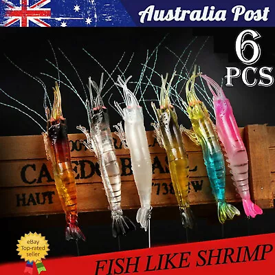 6pcs Soft Plastic Fishing Lures Tackle Prawn Shrimp Flathead Bream Cod Bass Glow • $7.29