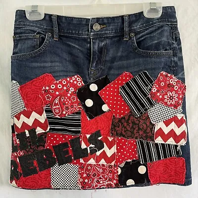 Upcycled Ann Taylor LOFT Patchwork Jean Skirt Red Black Lil Rebel Sz 2 Etsy      • $15