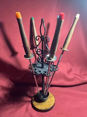 Vintage Fondue Forks MCM Retro In Rack 7PC Metal Scroll And Wood 70s Japan 11  • $25