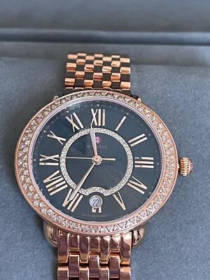 New Michele Diamond Serein 16 Mw21b01b4993 Rose Gold Bracelet Watch Retail $2300 • $1375