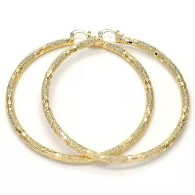 Women's 4mm Glitter Diamond Cut 14k Gold Filled Medium Large Round Hoop Earrings • $13.99
