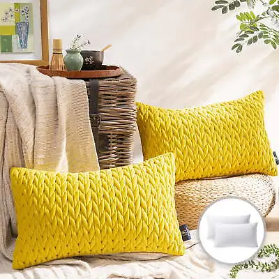 20  X 12  Modern Yellow Chevron Velvet Polyester Throw Pillow  ( 2 Count) • $33.25