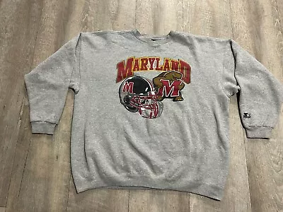 Vintage Maryland Terrapins Sweatshirt Men's XL Gray 90s Graphic Helmet Starter • $29.99